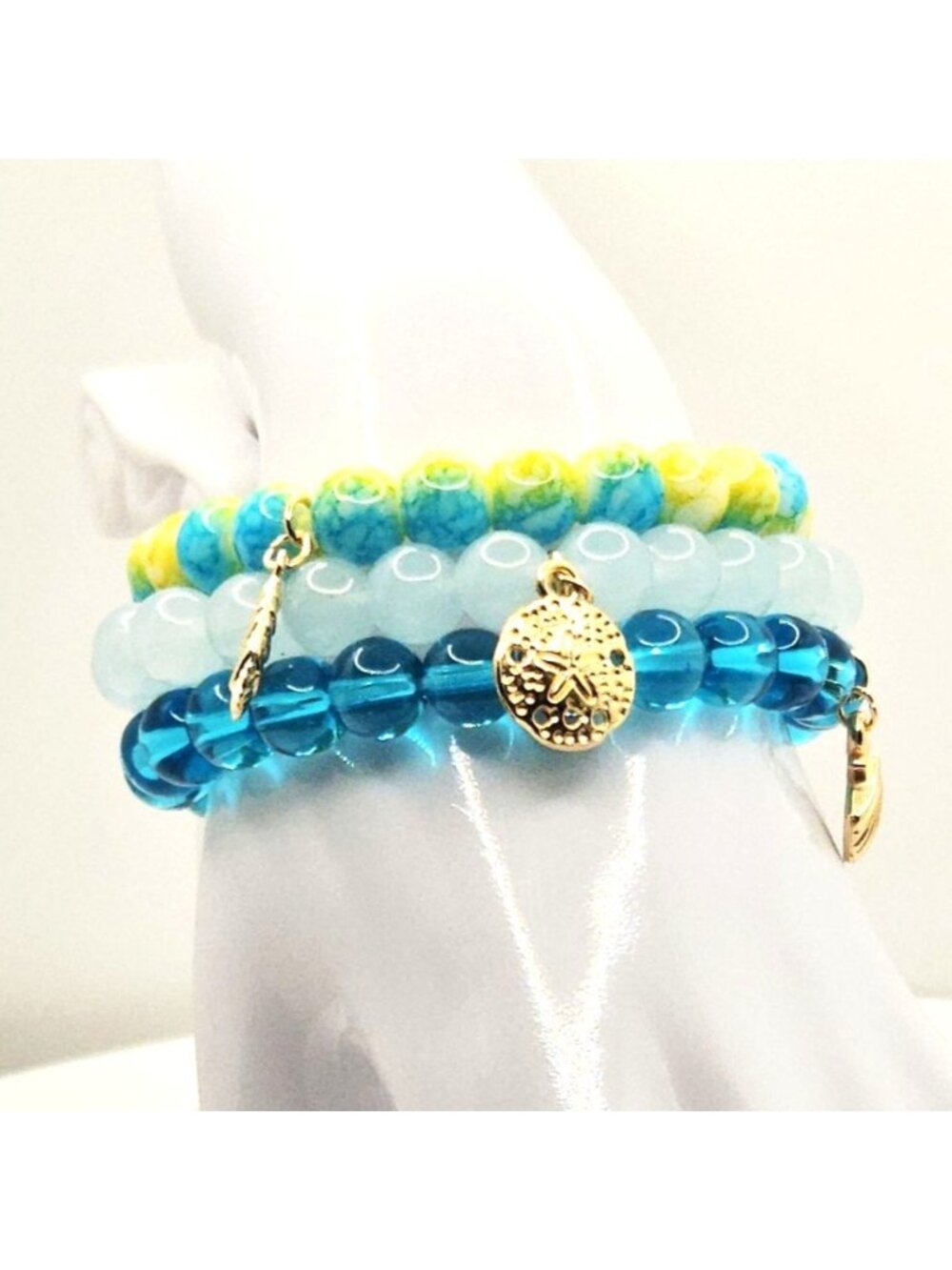 Blue Coastal Bracelet Set, Beach Charm Bracelet Stack, Ocean Jewelry Gift